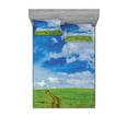 thumbnail image 1 of Ambesonne Nature Fitted Sheet & Pillow Sham Set, Path in Meadow Rural, Full, Blue, 1 of 2