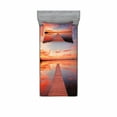 thumbnail image 1 of Ambesonne Nature Fitted Sheet & Pillow Sham Set, Pathway Sunset at Ocean, Twinxl, Orange Lavender, 1 of 3