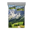 thumbnail image 1 of Ambesonne Nature Fitted Sheet & Pillow Sham Set, Pathway to Forest Alps, Queen, Green White Blue, 1 of 2
