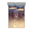 thumbnail image 1 of Ambesonne Nature Fitted Sheet & Pillow Sham Set, Rainy Day Window Effect, Queen, Blue Tan Brown, 1 of 2
