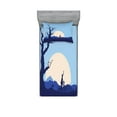 thumbnail image 1 of Ambesonne Nature Fitted Sheet & Pillow Sham Set, Rising Moon in Forest, Twinxl, Blue and White, 1 of 2