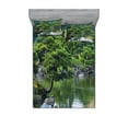 thumbnail image 1 of Ambesonne Nature Fitted Sheet & Pillow Sham Set, River Landscape Trees, Full, Green, 1 of 2