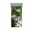 thumbnail image 1 of Ambesonne Nature Fitted Sheet & Pillow Sham Set, Riverbed Rocks Trees, Twinxl, Green Grey White, 1 of 3