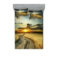 thumbnail image 1 of Ambesonne Nature Fitted Sheet & Pillow Sham Set, Road Field with Ripe, Queen, Multicolor, 1 of 2