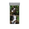 thumbnail image 1 of Ambesonne Nature Fitted Sheet & Pillow Sham Set, Rock Stair in Waterfall, Twin, Brown White and Green, 1 of 2