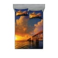 thumbnail image 1 of Ambesonne Nature Fitted Sheet & Pillow Sham Set, Romantic Scenery Ocean, Queen, Orange Blue, 1 of 2