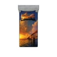 thumbnail image 1 of Ambesonne Nature Fitted Sheet & Pillow Sham Set, Romantic Scenery Ocean, Twinxl, Orange Blue, 1 of 3