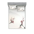 thumbnail image 1 of Ambesonne Nature Fitted Sheet & Pillow Sham Set, Sakura Flower and Gulls, Calking, Beige Red Black, 1 of 2