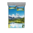 thumbnail image 1 of Ambesonne Nature Fitted Sheet & Pillow Sham Set, Sky Mountain Landscape, Queen, Green Blue White, 1 of 2