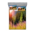 thumbnail image 1 of Ambesonne Nature Fitted Sheet & Pillow Sham Set, Spring Flowers Mountain, Full, Green Pink, 1 of 2