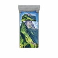 thumbnail image 1 of Ambesonne Nature Fitted Sheet & Pillow Sham Set, Spring Scene Mountain, Twin, Green Blue, 1 of 3