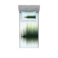 thumbnail image 1 of Ambesonne Nature Fitted Sheet & Pillow Sham Set, Spring Time Sunset Lake, Twinxl, Blue and Green, 1 of 2