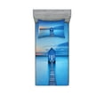thumbnail image 1 of Ambesonne Nature Fitted Sheet & Pillow Sham Set, Sunrise Lakehouse Cabin, Twinxl, Blue Orange Grey, 1 of 2