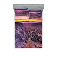 thumbnail image 1 of Ambesonne Nature Fitted Sheet & Pillow Sham Set, Sunrise Sky Horizon Dusk, Queen, Purple Blue, 1 of 2
