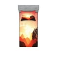 thumbnail image 1 of Ambesonne Nature Fitted Sheet & Pillow Sham Set, Sunset Tree Mountains, Twinxl, Coral Orange Dark Brown, 1 of 2