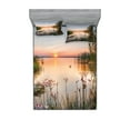 thumbnail image 1 of Ambesonne Nature Fitted Sheet & Pillow Sham Set, Sunset at Chudskoy Lake, Queen, Pale Blue Pale Pink, 1 of 2