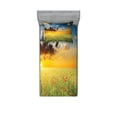 thumbnail image 1 of Ambesonne Nature Fitted Sheet & Pillow Sham Set, Sunset at Meadow Poppy, Twin, Red Green Blue, 1 of 3