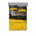 thumbnail image 1 of Ambesonne Nature Fitted Sheet & Pillow Sham Set, Thunderstorm over Meadow, Queen, Yellow Green Purple, 1 of 3
