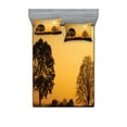 thumbnail image 1 of Ambesonne Nature Fitted Sheet & Pillow Sham Set, Tree on Sunset Twilight, Queen, Orange Brown, 1 of 3