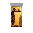 thumbnail image 1 of Ambesonne Nature Fitted Sheet & Pillow Sham Set, Tree on Sunset Twilight, Twin, Orange Brown, 1 of 3