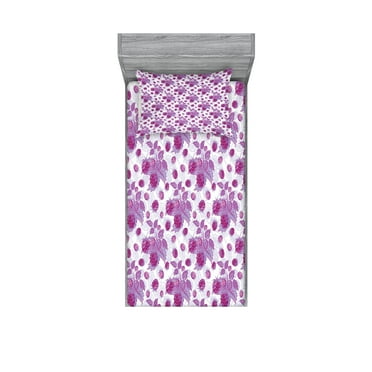 Ambesonne Nature Fitted Sheet & Pillow Sham Set, Vivid Rasberries Branch, Twinxl, Violet and Purple