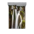 thumbnail image 1 of Ambesonne Nature Fitted Sheet & Pillow Sham Set, Waterfall Forest Cascade, Queen, White Green, 1 of 2