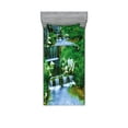 thumbnail image 1 of Ambesonne Nature Fitted Sheet & Pillow Sham Set, Waterfall Rocks Forest, Twin, Fern Green Pale Blue, 1 of 2