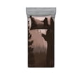 thumbnail image 1 of Ambesonne Nature Fitted Sheet & Pillow Sham Set, Wild Bear Night Jungle, Twin, Army Green Pale Peach, 1 of 2