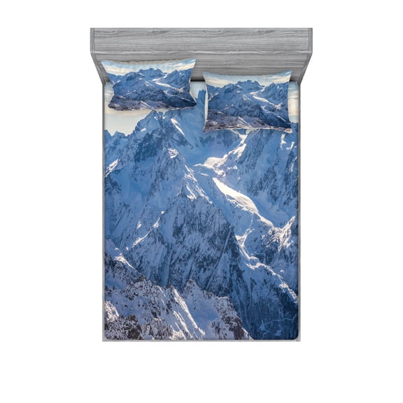 Ambesonne Nature Fitted Sheet & Pillow Sham Set, Wild Untrodden Nature, Queen, White and Blue