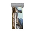 thumbnail image 1 of Ambesonne Nature Fitted Sheet & Pillow Sham Set, Yosemite Falls Mountain, Twin, Green, 1 of 2