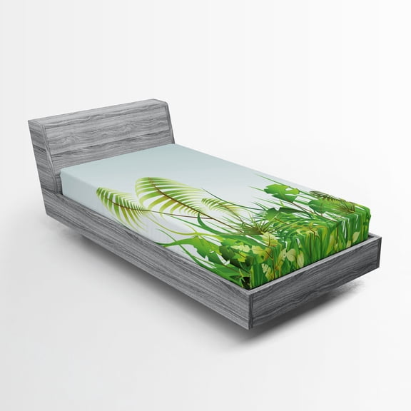 Ambesonne Nature Fitted Sheet, Plant Summer Garden, Twin XL Size, Green Blue