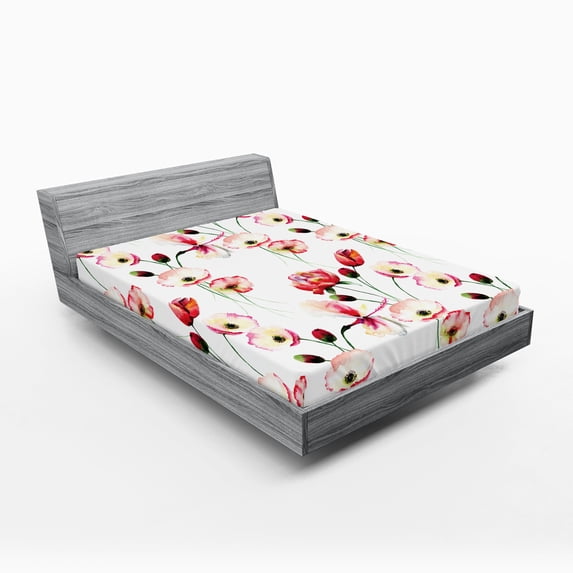 Ambesonne Nature Fitted Sheet, Poppy Flowers Branches, Queen Size, Multicolor