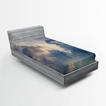 Ambesonne Nature Fitted Sheet, Rain Storm Clouds Sky, Twin XL Size, Blue White