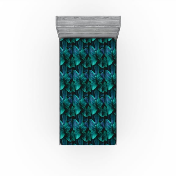 Ambesonne Nature Fitted Sheet, Realistic Look Tropical Art, Twin Size, Violet Blue and Fern Green