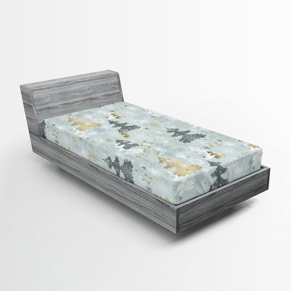 Ambesonne Nature Fitted Sheet, Retro Soft Pine Tree, Twin XL Size, Blue Grey and Dark Mustard