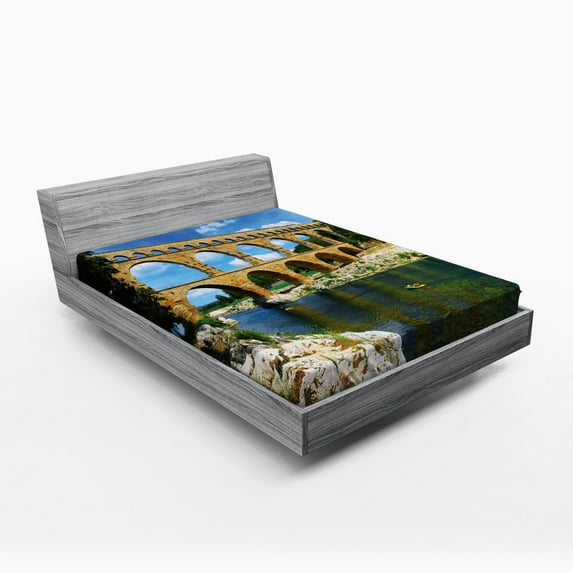 Ambesonne Nature Fitted Sheet, Roman Heritage, Full Size, Blue Green Tan