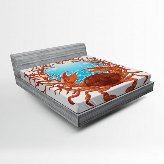 Ambesonne Nature Fitted Sheet, Seashells and Red Coral, Full Size, Dark Orange Burgundy