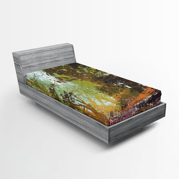 Ambesonne Nature Fitted Sheet, Spring with Fall Leaves, Twin XL Size, Multicolor