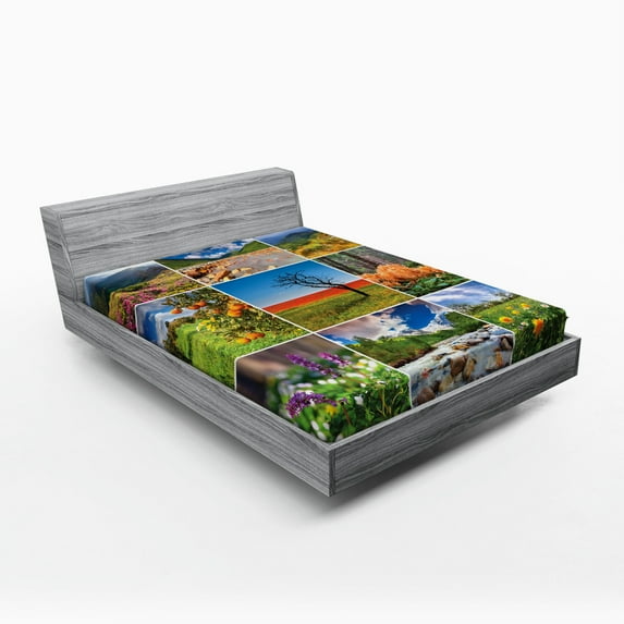 Ambesonne Nature Fitted Sheet, Springtime Countryside, Full Size, Multicolor