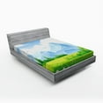thumbnail image 1 of Ambesonne Nature Fitted Sheet, Summer Meadow with Daisy, Queen Size, Lime Green Pale Blue, 1 of 2