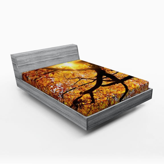 Ambesonne Nature Fitted Sheet, Sun in October Harvest, Full Size, Orange