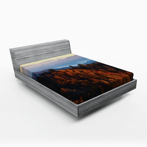 Ambesonne Nature Fitted Sheet, Sunrise Mountains, Queen Size, Multicolor
