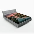 thumbnail image 1 of Ambesonne Nature Fitted Sheet, Sunrise River Nautical, Queen Size, Purple Green, 1 of 2
