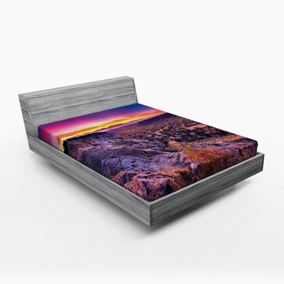 Ambesonne Nature Fitted Sheet, Sunrise Sky Horizon Dusk, Full Size, Purple Blue