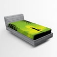 thumbnail image 1 of Ambesonne Nature Fitted Sheet, Sunset Sky in Forest, Twin Size, Green Black Yellow, 1 of 2