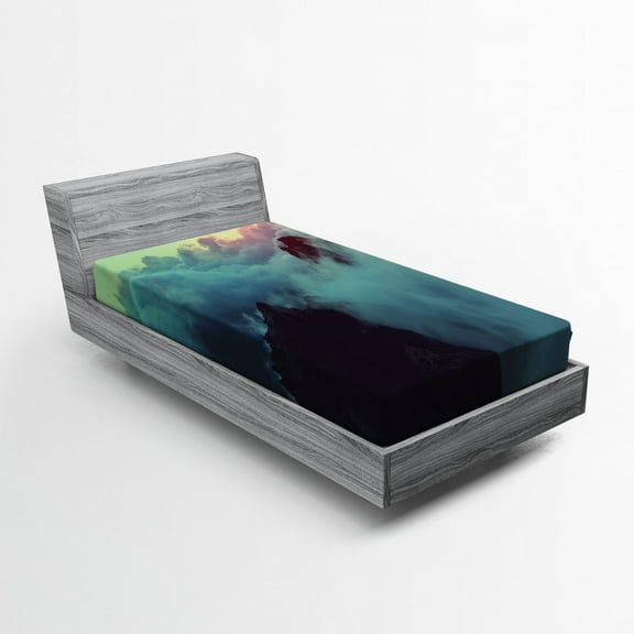 Ambesonne Nature Fitted Sheet, Sunset View on Hills, Twin XL Size, Blue Brown