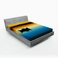 thumbnail image 1 of Ambesonne Nature Fitted Sheet, Sunset at Lake Fishing, Queen Size, Orange Blue, 1 of 2