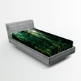 thumbnail image 1 of Ambesonne Nature Fitted Sheet, Sunset in Woods Trees, Twin XL Size, Forest Green Pale Yellow, 1 of 3