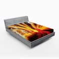 thumbnail image 1 of Ambesonne Nature Fitted Sheet, Sunset in the Forest, Queen Size, Yellow Orange, 1 of 3