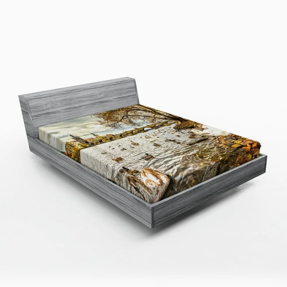 Ambesonne Nature Fitted Sheet, Swimming Swans in River, Queen Size, Multicolor